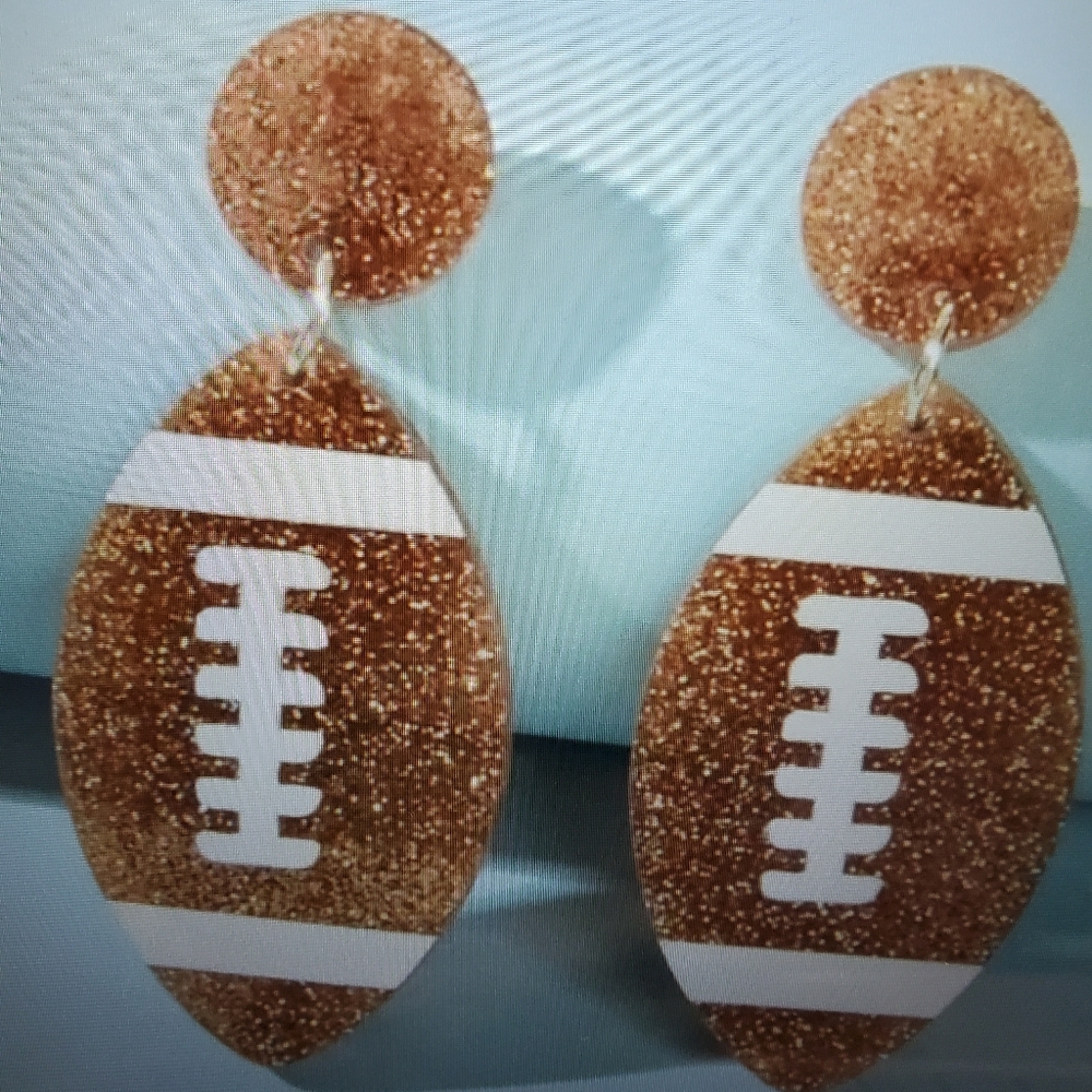 5/$25***Football Glitter Earrings Brown/White NWOT